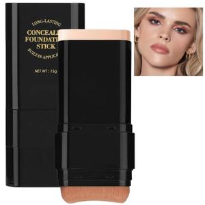 Foundation Stick, 2 in 1 Dual-Ended Long-Lasting Concealer Korean Foundation Contour Stick, Waterproof Contouring foundation with Brush, Full Coverage Matte Finish for Face Makeup(02#NATURAL)