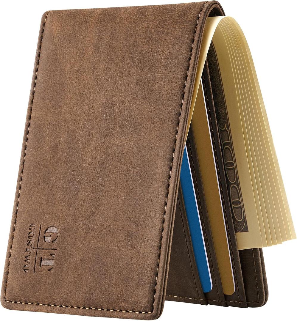Gostwo Mens Wallet RFID Blocking Slim Minimalist Bifold Wallet with ID Window & Business Card Holder, Thin Front Pocket Design, Stylish Wallet for Men, Teen, Boyfriend, Husband