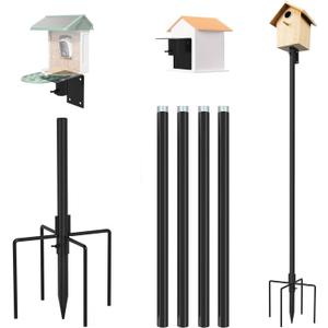 ERYTLLY Bird House Pole Mount Kit 80 Inch - Adjustable Hummingbird Bird Feeder Post Support Rod Universal Stand Set with 5 Prongs for Outdoor, Yard, Garden Decor, Black