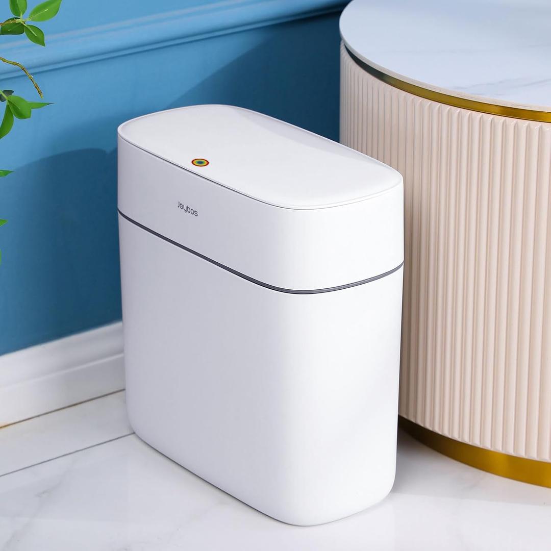 JOYBOS Garbage Can with Lid for Bathroom, Small Trash Can with Press Type Cover, Slim Narrow 14L Waste Bin, Suit for Bedroom, Laundry, Office