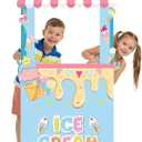 5.3 Ft Ice Cream Party Stand Cardboard Cutout Large Ice Cream Shop Photo Booth Prop Summer Birthday Stand Up Backdrop Decoration for Summer School Carnival Events Classroom Baby Shower Supplies