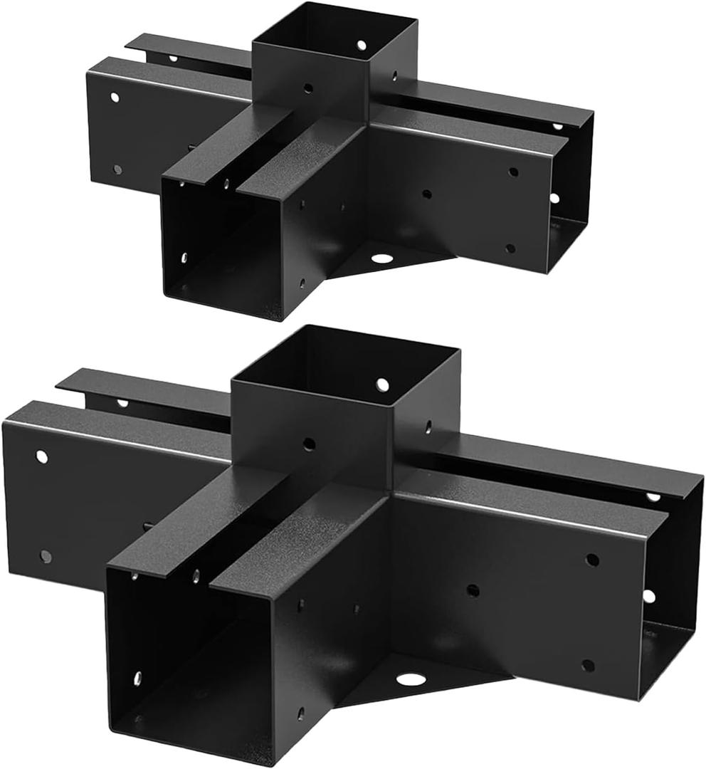 Pergola Brackets 4-Way Right Angle Corner Bracket DIY Elevated Wood Stand 2PACK with Screws for 4x4 (Actual: 3.5x3.5 Inch) Lumber Pergola Gazebo