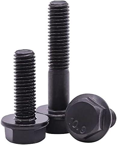 M10-1.5 x 45mm Flanged Hex Bolts Screws, 10.9 Grade Alloy Steel Hexagon Flange Bolts for Machinery Automotive, Black Oxide Finish, Partial Thread, 10 PCS