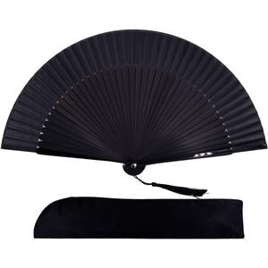 Amajiji 8.27"(21cm) Hand Held Bamboo Silk Folding Fan Hand Fan,Chinese/Japanese Charming Elegant Vintage Retro Style,Women Ladys Girls Best Gifts (Black)