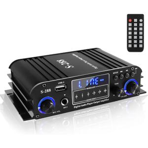 4 Channel Bluetooth 5.0 Stereo Amplifier, 50Wx4 HiFi Power Amp, 1200W Max, USB/SD/FM, Class D Home Audio Receiver for Home Theater & Karaoke, Includes Remote & Power Adapter