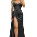 Woyiam Black Prom Dresses Long for Curvy Women Satin Bridesmaid Dresses 2026 Mermaid Side Slit Ball Gown with Corset, Size 4