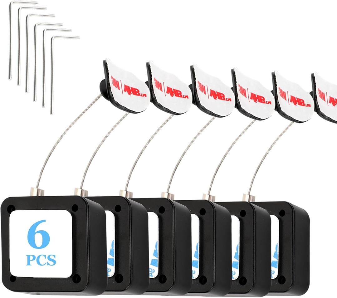 6.5 Ft Retractable Remote Control Safety Lock Tether, Remote Control Leash with Adjustable Lock Strap for TV Remotes, Game Controllers, and Tablets - Perfect for Showrooms (Pack of 6)