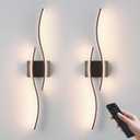 KARTOOSH Battery Operated Wall Sconces Set of Two with Remote Control, Dimmable/3 Color/Night-Light/Timer/Memory, Black Modern Wireless LED Sconce for Living Room, Hallway, Bedroom, 31.4 Inch (2 Pack)