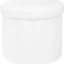 BoxedHome Round Pouf Ottoman with Storage, Ottomans Foot Rest Stool, Vanity Stool Chair & Circle Coffee Table, Padded Boucle Ottoman Seat for Dorm Bedroom Living Room, Support 220lbs, Cream White