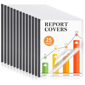 25 Pack Report Covers with Sliding Bar, Clear Report Covers for A4 and Letter Size Paper, Presentation Folders Resume Document Covers for School Office, Black