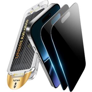 UNBREAKcable for iPhone 16 Pro Privacy Screen Protector, Tempered Glass 6.3", DustProof OneStep Installation, 25 Anti-Spy, 9H Military-Grade Shatterproof, Bubble-Free, Case-Friendly, 2 Pack
