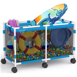 Pool Storage Bin - 235 Gallon 69" L Extra Large Pool Float Storage Organizer with Heavy Duty Tear & Sunlight Resistant Nylon Mesh, 360 Rolling Pool cart for Noodles, Toys, Floats, Balls