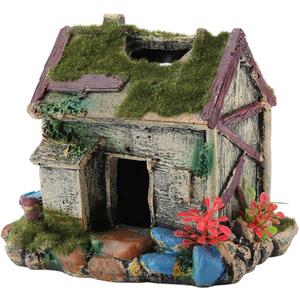 Aquarium Ornament Artificial Resin Coral Seaweed Shell Floating Moss Stone Wood House Cave Decor Natural Habitat Decoration for Marine Fish Tank Landscape (Moss House)
