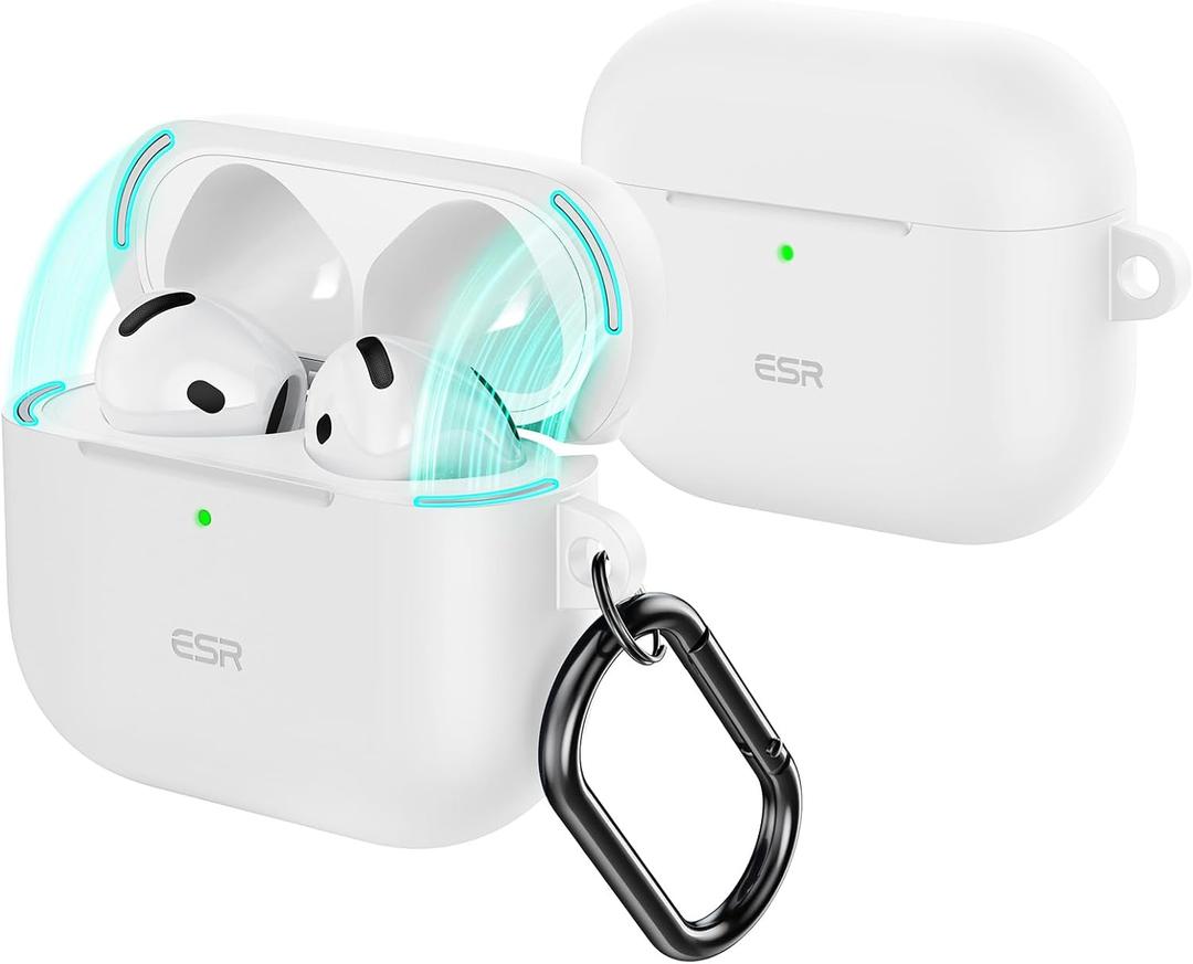 ESR for AirPods 4 Case, Compatible with Apple AirPods 4 Case (2024) (USB-C), Magnetic Lid, Full Drop Protection Cover with Carabiner, Cloud Series, White