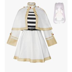IMDAET Anime Cosplay Costume for Women White Cape Skirt Uniform with Elf Ears for Halloween Party