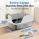 Non-Stick Stainless Steel Litter Box, XL Side Opening Splash-Proof & Leak-Proof Seamless Seal, Ellenpent Large Capacity, Cat Litter Box with Lid for Multi-Cats, Easy-Clean & Durable (White)