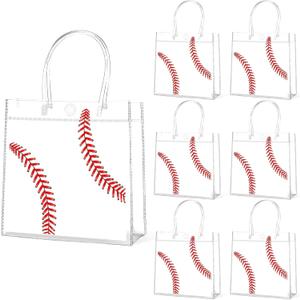 Lonfliness 24Pcs Baseball Clear PVC Gift Party Bags with Handles Bulk Sport Goodie Treat Candy Bags Baseball Present Bags for Boys Birthday Party Favor Baby Shower Decorations Supplies 8 x 8 x 3in