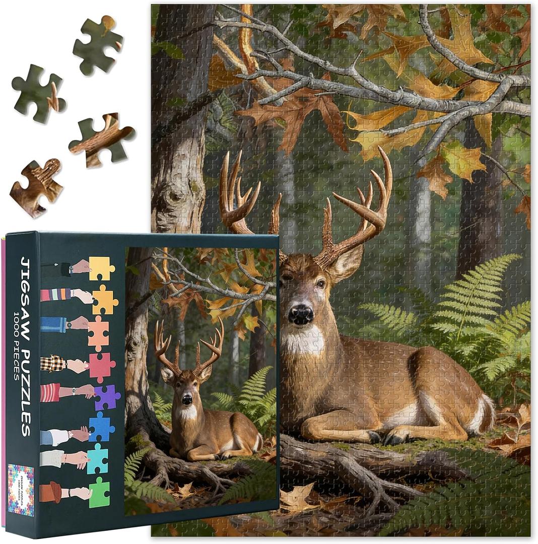 Jigsaw Puzzles 1000 Pieces for Adults, White-Tailed Deer in Autumn Forest with Vibrant Fall Colors, Premium Challenging Adult Jigsaw Puzzle, Gift Idea - 27.5x19.7 Inches