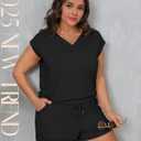 Huukeay Women's 2 Piece Plus Size Loungewear Short Set, Summer Casual Outfit Cap Sleeve T-shirt and Short Trendy Matching Set (Black, XXL)