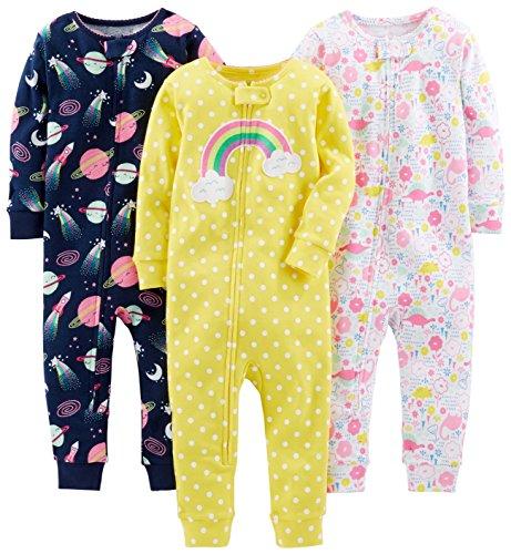 Simple Joys by Carter's Baby Boys' 3-Pack Snug Fit Footless Cotton Pajamas, Navy Space/White Dinosaur/Yellow Dots, 12 Months