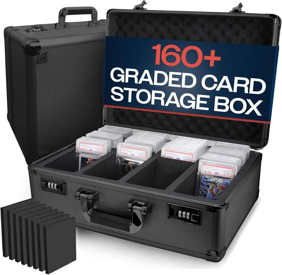 VALUN SLABPRO 160+ 4 ROW Graded Card Storage Box; Durable Sports, PSA Card Storage Box - Organizer Slab for Your Collection - For Baseball, Football, TCG, MTG Cards - Top Loader Design