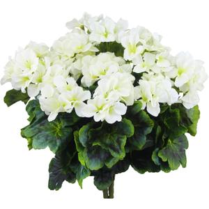 2 Pcs Artificial Geraniums for Outdoor Silk Geranium Flowers White Artificial Geranium Bush Faux Flowers Geraniums Branch for Garden Patio Grave Cemetary Vase Table Centerpiece Indoor Decor