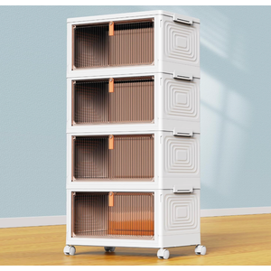 4 Tier Plastic Storage Bins with Lid 23QT, Stackable Storage Containers with Wheels, Folding Storage Boxes, Stackable Storage Bins, Organizers and Storage for Living Room,Office,Dorm