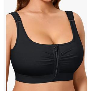 BRABIC Wireless Zip Front Closure Bras for Women No Underwire Full Coverage Comfort Everyday Post Surgery Compression Bra M