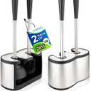 UMIEN 2 Pack Toilet Brush and Plunger Set 18-in - Updated 2025 No-Rust - Stainless Steel Design - Long Handles - with Freestanding Canister (Satin Nickel)