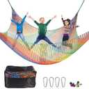 Kids Playground Climbing Cargo Net - 6.5 x 9.8Ft Kids Playground Safety Net,Polyester Double Layers Rope Bridge Net for Tree House and Outdoor AdventureRainbow
