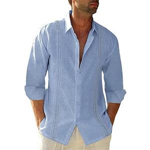JEKAOYI Button Down Linen Shirts for Men Casual Long Sleeve Regular Fit Cotton Beach Shirts with Pocket M
