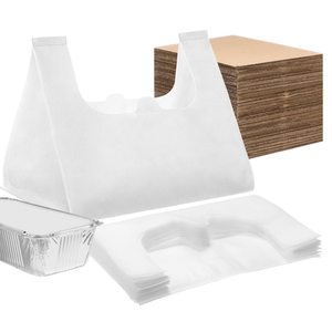 Yoojahow 60 Pcs Take out Bags Bulk with Cardboard Bottom and Soft Handles Half Tray Catering Bags 14" x 11.5" x 5" Catering Boxes for Shopping, Business, Carry out, Restaurant