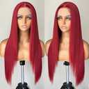 FABLLE Red Lace Front Wig - Long Straight, Pre Plucked with Baby Hair, Glueless, 26 Inch, Rose Red