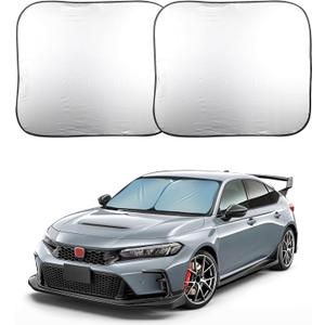 EcoNour 2-Piece Foldable Car Front Window Sun Shade, 240T Polyester, UV Protection & Heat Blocker, Windshield Shade, Durable Design, Upgraded Universal Fit (29" L x 23.5" W)
