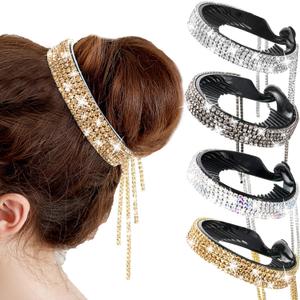 Dilunave 4 Pack Rhinestone Hair Accessories Hair Clips Holder Birds Nest Clip Glitter Bun Cover Claw Clips for Buns Ponytail Holder Accessories Gift for Women Girls