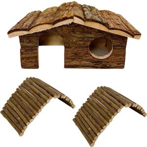 Hamiledyi Hamster Hideout Small Wooden House Natural Wood Rat Hut Hamster Bridge for Dwarf Mouse Playing Hiding