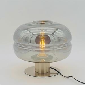 Lotus Atelier Modern Table Lamp, Smoked Glass Shade, Brushed Metal Base Aesthetic Home Decor