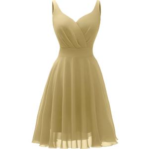 Dressever Summer Cocktail Dress V-Neck Adjustable Spaghetti Strap Chiffon Sundress (XX-Large, Champagne)