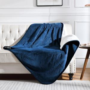 Waterproof Blanket for Bed Couch Sofa, Soft Liquid Pee Proof Pet Blanket for Dog Puppy Cat, Reversible Sherpa Fleece Furniture Protector (Navy Blue, 60x80 inches)