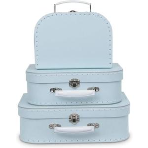 Jewelkeeper Paperboard Vintage Suitcase - Set of 3 Decorative Vintage Luggage - Storage Cardboard Suitcase - Mini Luggage Gift Box for Birthday or Wedding - Baby Blue Pastel Design