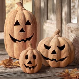 Fall Decorations for Home - Halloween Decorations - Handmade Terracotta Pumpkin Jack O' Lantern Outdoor Indoor -Vintage Halloween Autumn Party Farmhouse Table Decor for Front Porch Door Mantel(Medium) (Single  Medium(11" x 9.8"))