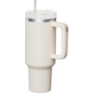 KISSKIND Tumbler With Handle 40 oz Travel Mug Straw Covers Cup with Lid Insulated Quencher Stainless Steel Water Iced Tea Coffee Gift Cream (40 oz 1.0)