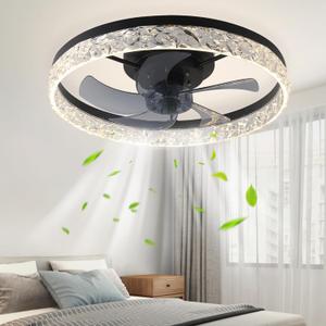 20'' ceiling fan with light, low profile ceiling Fans with Lights and Remote, Stepless Color Temperature Change 6 Wind Speeds fandelier ceiling fan with light for bedroom, living room and kids room