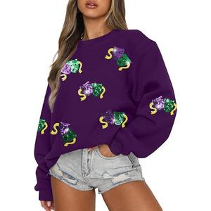 KIDDAD Mardi Gras Sweatshirt for Women Carnival Sequin Crewneck Sweater Mask Graphic Pullover Tops Funny Holiday Shirts Purple, XXL 
