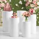 Cylinder Stands for Party - 5 Pcs Cylinder Pedestal Stand, White PVC Round Display Plinth, Sturdy Portable Cake & Dessert Stand for Wedding Birthday Baby Shower Decor, Cupcakes Floral Arrangement.