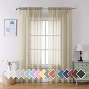 Aiyufeng Taupe Sheer Curtains 84 Inches Long 2 Panels Set, Semi Transparent Voile Rod Pocket Sheer Window Drapes for Bedroom Bed Canopy Living Room Dining Wedding Party Backdrop, 40W x 84L inch