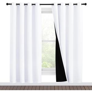 NICETOWN 100% Blackout Window Curtain Panels, Full Light Blocking Drapes with Black Liner for Nursery, 78-inch Drop Thermal Insulated Draperies (White, 2 Pieces, 55-inch Wide Per Panel)