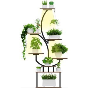 Indoor Plant Stand with LED Grow Light,8-Tier S-Shaped Corner Plant Stand,48.43 Inch Heavy,Duty Metal Indoor Plant Rack for Home, Balcony and Living Room