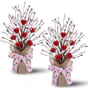 DR.DUDU 2 Pack 14 Inch Valentine Tree with Pink & Red Heart, Valentine's Day Table Decorations for Home, Artificial Trees Mantel, Tabletop Centerpiece Décor