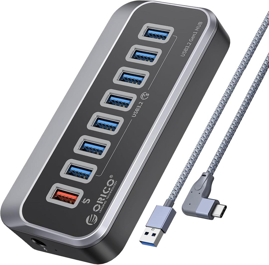 ORICO USB Hub 5Gbps, 7-Port USB 3.0 Hub with 3.28Ft Cable, Compatible with Desktop Computers